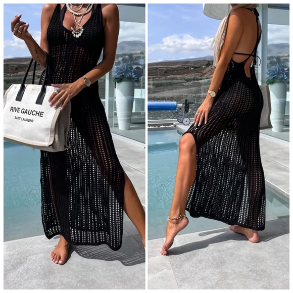 White Openwork Slit Cutout Wide Strap Dress - Picture 15 of 15